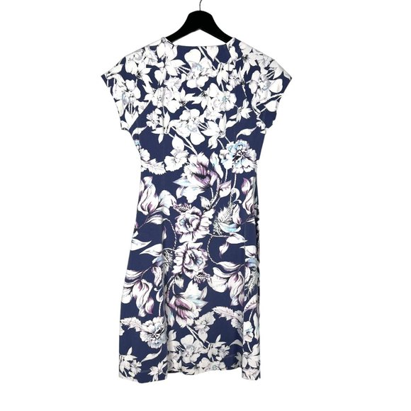 Soft Surroundings Blue Surplice Neckline Short Sleeve Floral Knee Length Dress X - Picture 4 of 9